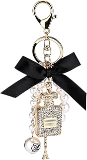 HLMJ Imitazione Perla Profumo Bottiglia Portachiavi Auto Portachiavi Portabicchieri Borsa Borsa Charm Pendente Accessori Bow Key Catena Catena di Moda Portachiavi Detachable (Color : BS)