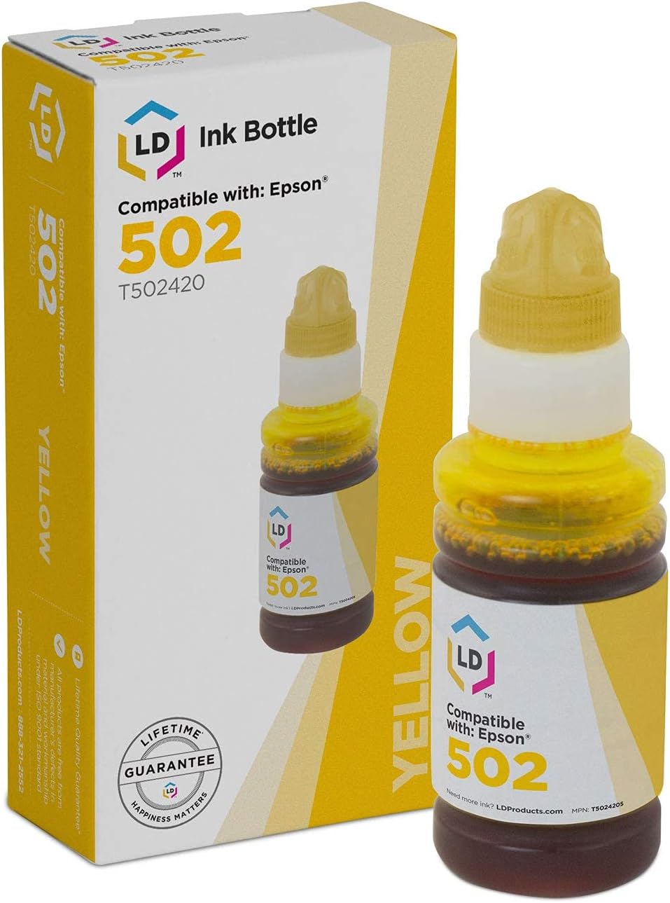 LD Products Compatible Ink Bottle Replacement for Epson 502 T502420-S (Single Yellow) for use in Epson ET Series, Expression and Workforce