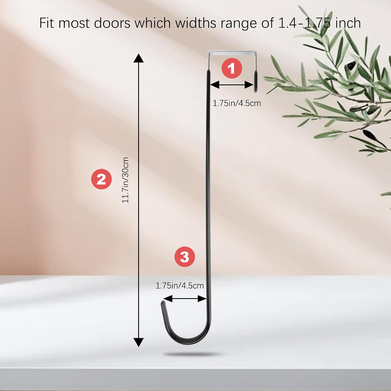 FYY Wreath Hanger for Front Door - 12” Over The Door Hooks for Easter Halloween Christmas Decoration Welcome Sign Heavy Duty Hangers Organizer with Rubber Prevent Scratches, 1PCS Black
