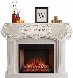 Mantle Scarf 60 x 17 Inch, Sunflower Letter Lace Fireplace Mantel Scarf Mantel Cover Runner for Home Living Room Indoor Holiday Party Decor