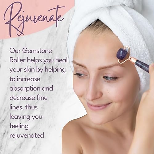 Miniatura 5 de CELESTIAL SILK Rodillo facial de amatista, masajeador facial de belleza antienvejecimiento, rodillo de piedras preciosas de amatista natural,