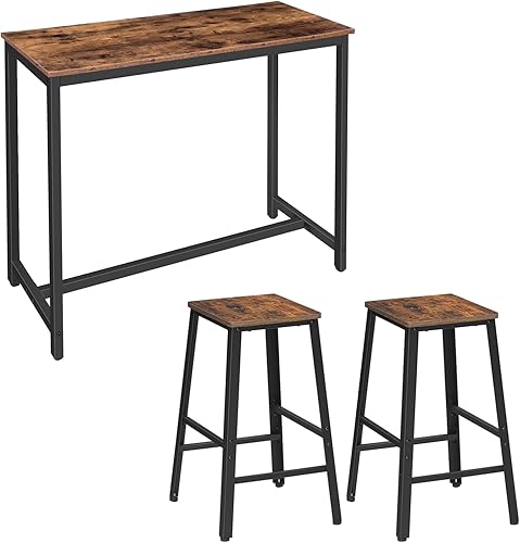 HOOBRO Mesa de bar y taburetes de bar rectangular de 47.2 pulgadas, juego de 2 taburetes de bar para comedor, cocina, bar, marrón rústico