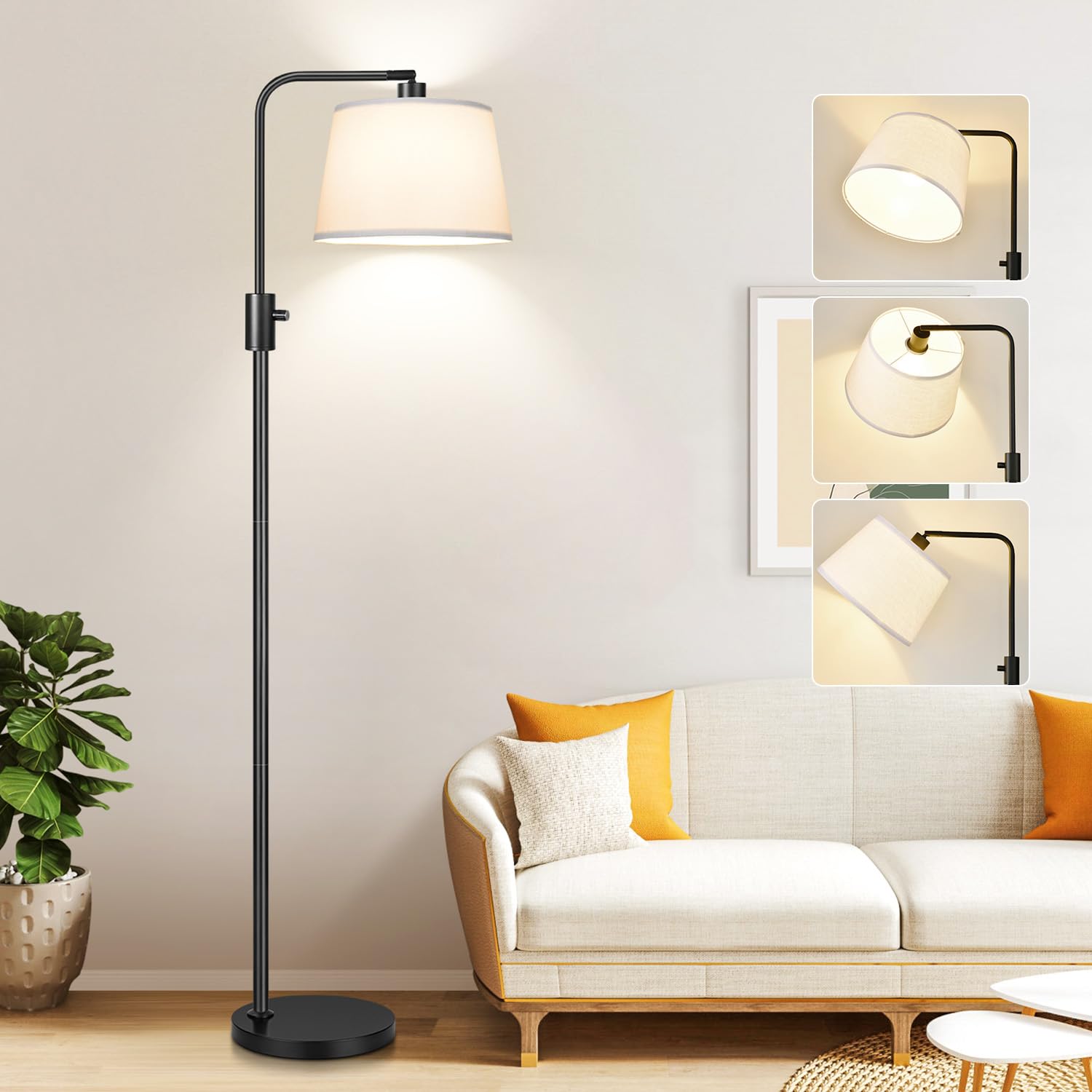 Photo 1 of ?Upgraded? Dimmable Floor Lamp, 1000 Lumens LED Edison Bulb Included, Arc Black Floor Lamps for Living Room Modern Standing Lamp with White Shade, Tall Lamps for Living Room Bedroom Office Dining Room