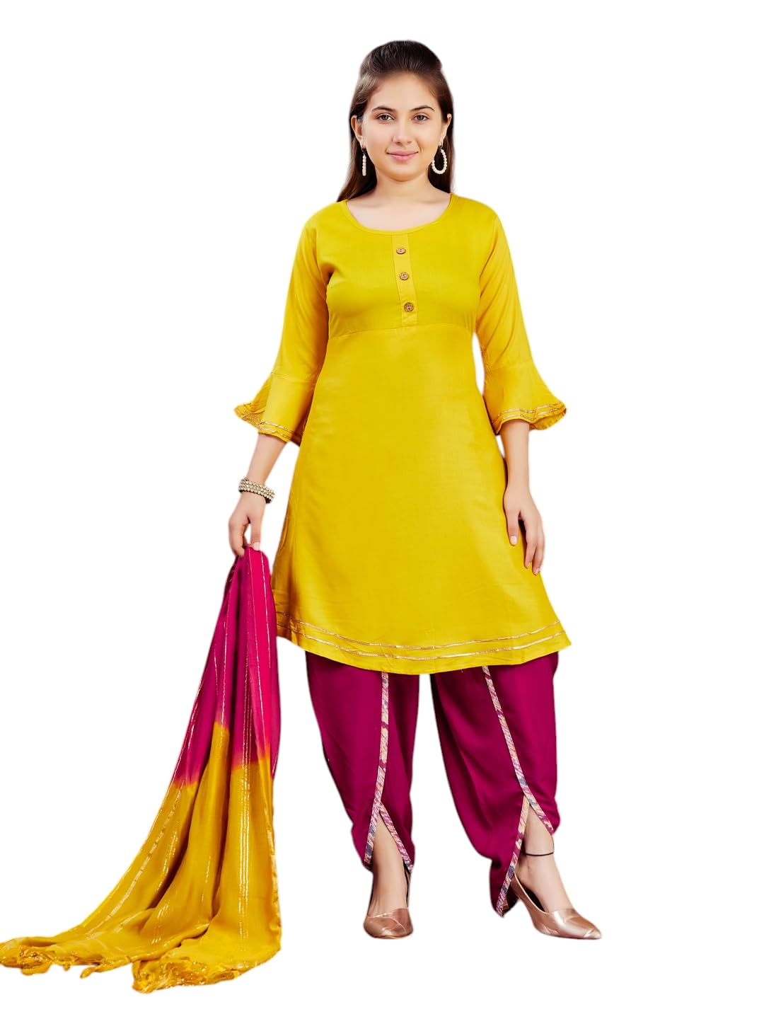 Aarika Girls Casual Wear Yellow Colour Solid Cotton Kurti (10-15 Years)
