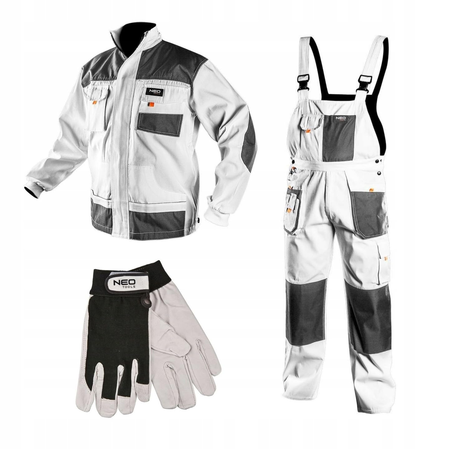 NEO TOOLS Arbeitskleidung: Arbeitsanzug-Set mit Arbeitsjacke, Arbeitshose uns Arbeitshandschuhe, für Mechaniker, Arbeitskleidung Set robust viele Taschen Baumwolle