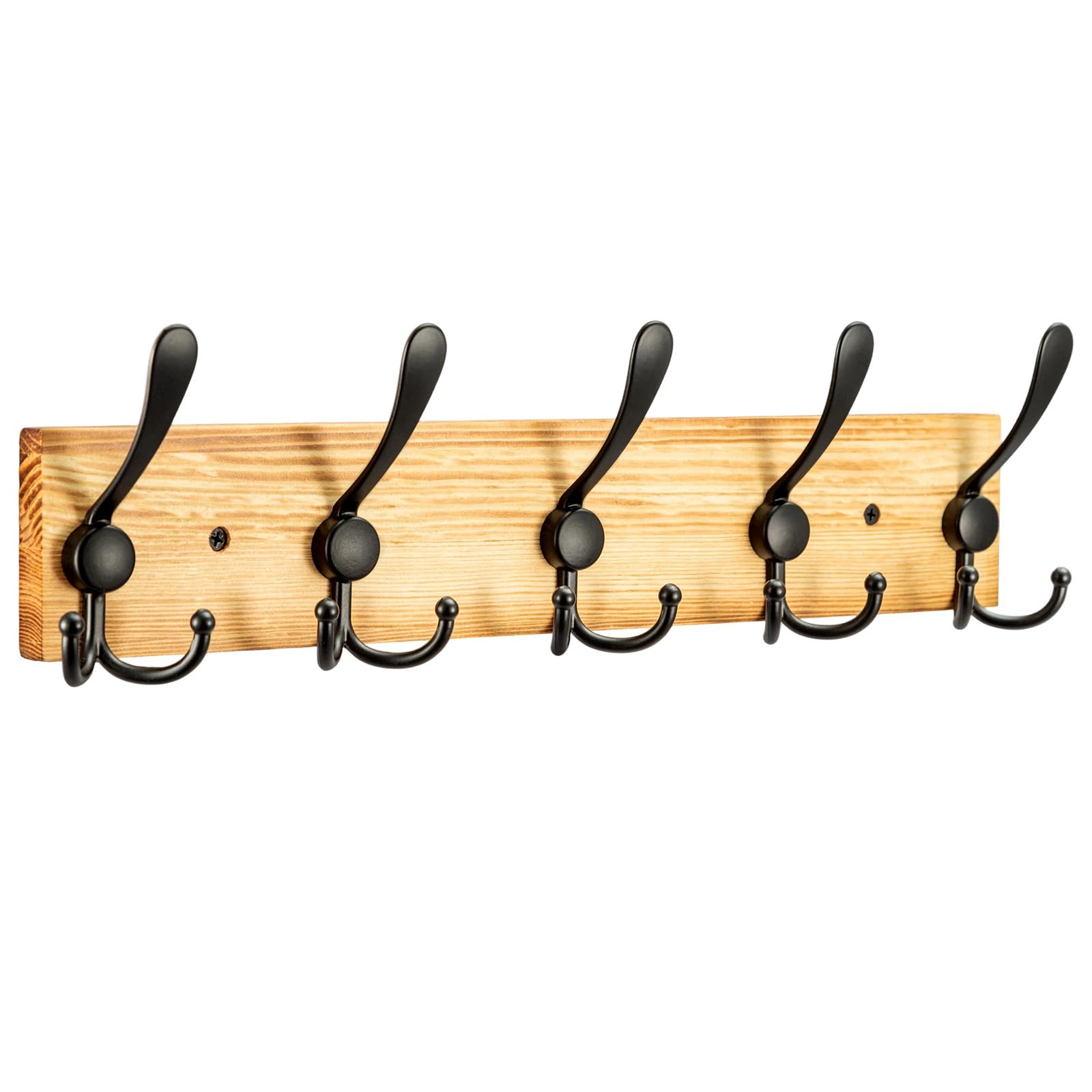 Sunnynest Natural Wood Color 43Cm Wall Mounted Coat Rack 5 Triple Hooks Wooden Hook Rack Rail Wall Mount For Hanging Coats,Hats,Jacket,Coat Rustic Coat Hanger Wall (5 Hooks)