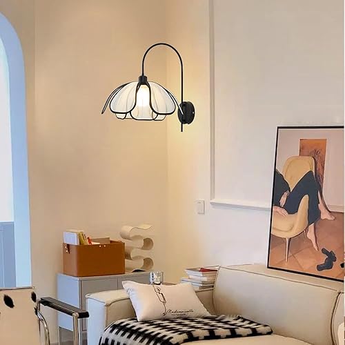 Miniatura 3 de Aplique de pared de metal retro francés con pantalla de tela negra cableada E26E27 Base de tocador de baño para dormitorio, sala de estar, pasillo