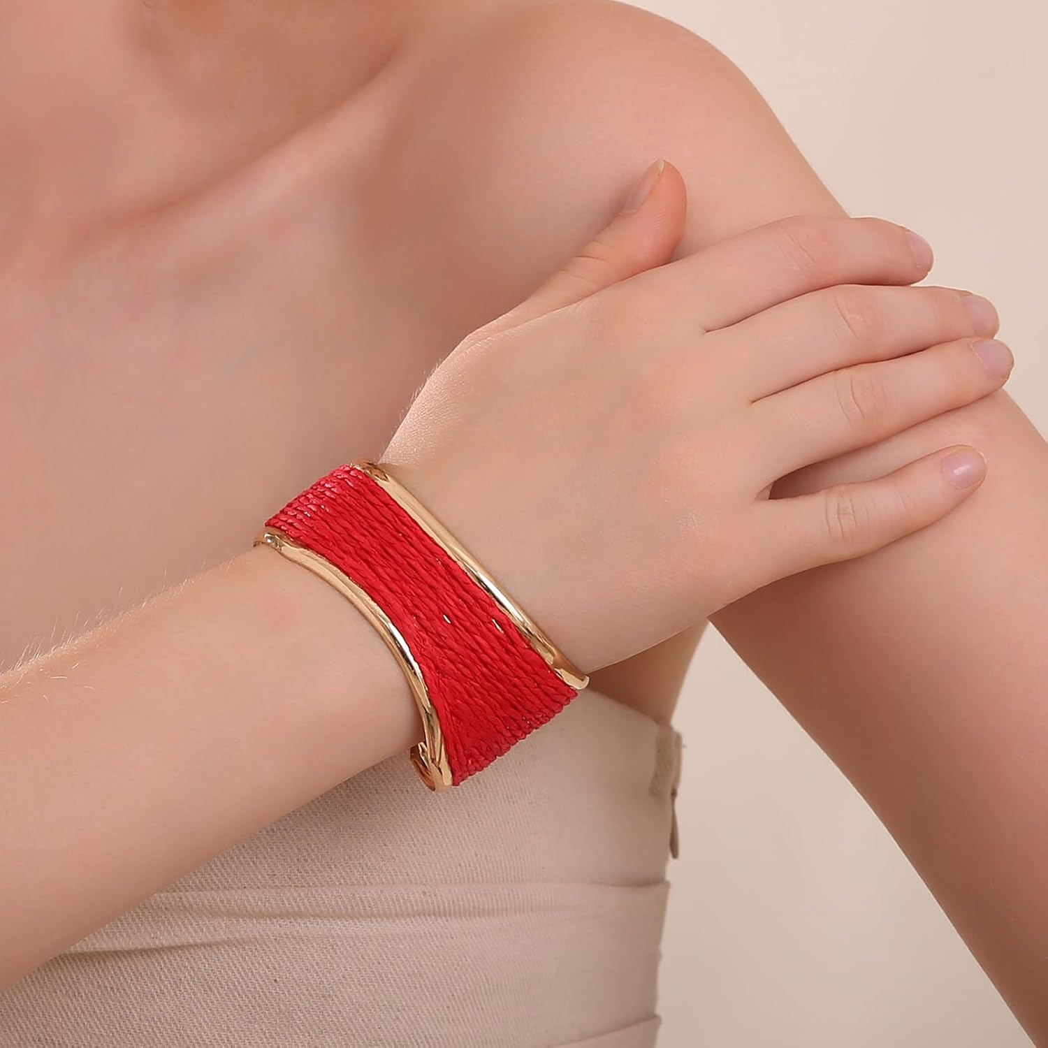 Raffia Irregular Wave Cuff Bracelet for Women, Chunky Bangle Wide Open Cuff Bangle Statement Bracelet - Image 2