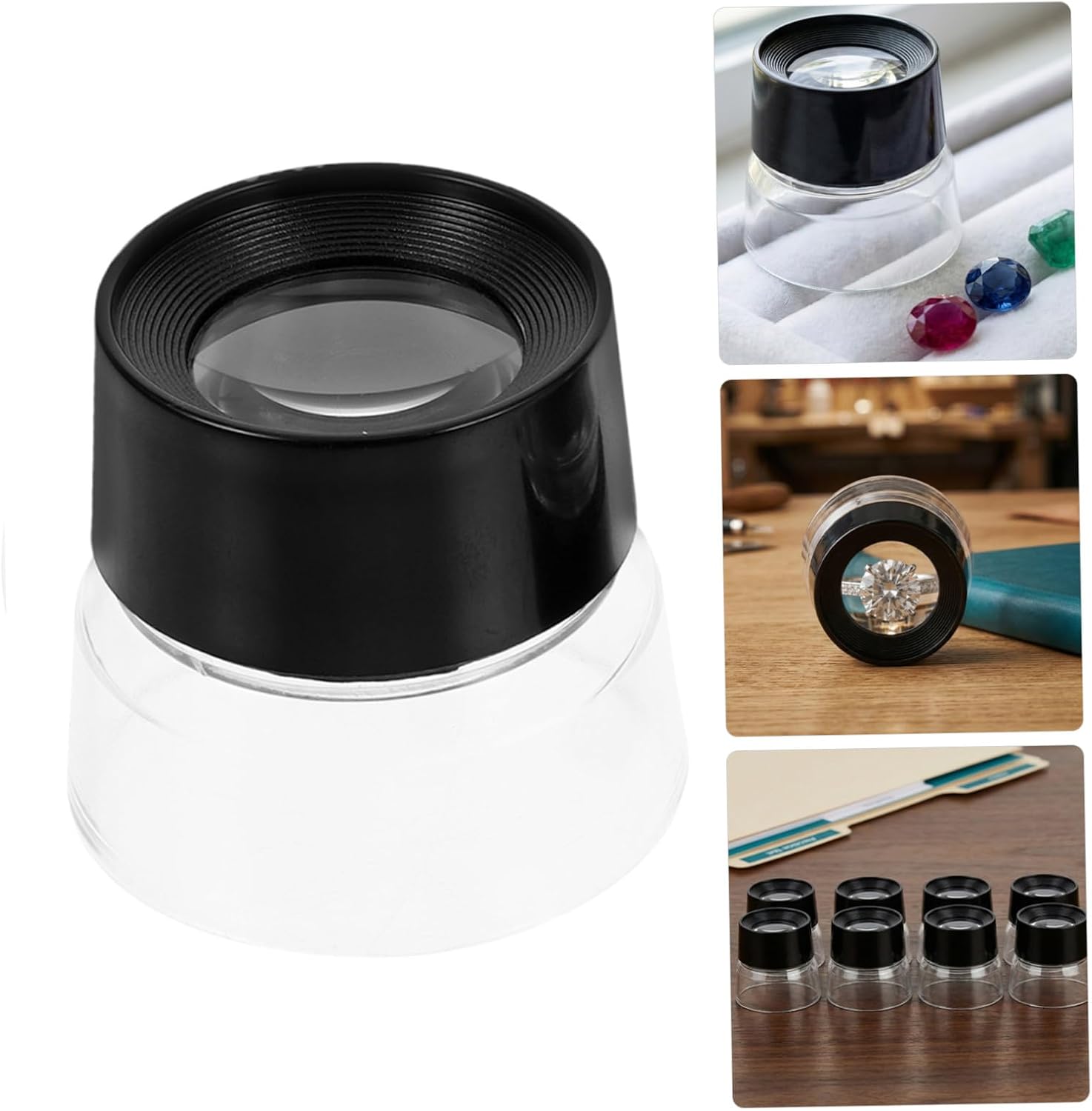 Lurrose 8pcs Jewelry Loupe Magnifier 10x Metal Optical Glass Lens Pre-Focused Stand Magnifiers for Jewelry Repair Coin Collecting and Desktop Use