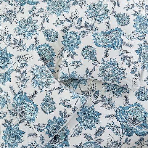 Image of Modern Threads 5-Piece Printed Comforter Set, Athenas Queen in White and Teal - Soft Comforter, 2 Pillow Shams, and 2 Decorative Pillows