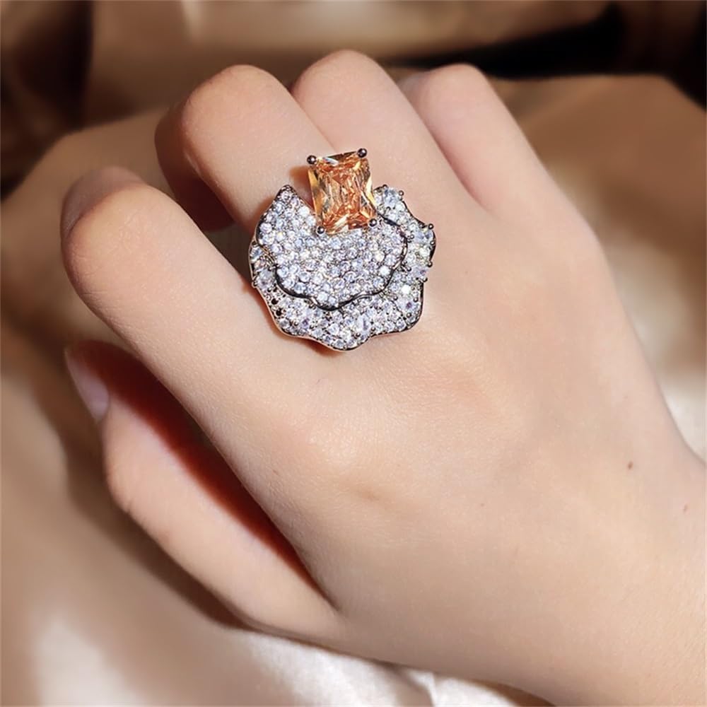 925 Sterling Silver Shiny Full Diamond Gemstone Ring 18K Gold 3Ct Cubic Zirconia Promise Cocktail Rings CZ Diamond Multi Row Ring Eternity Engagement Wedding Band Open Rings for Women Z.107 (NO.1)