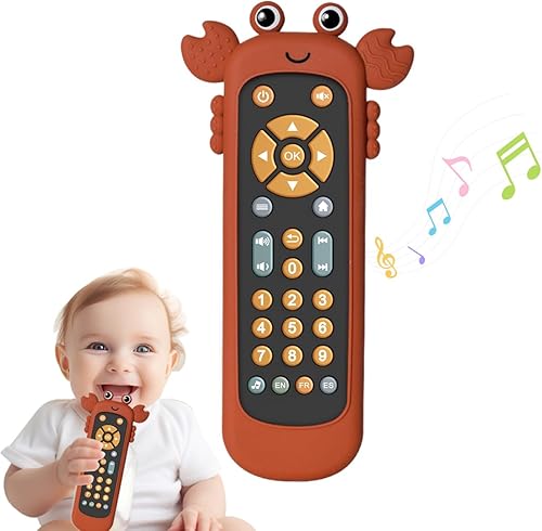 Miniatura 7 de Juguete de control remoto para televisión para bebé con lindo cangrejo de silicona suave, juguete de dentición realista para bebé, juguete musical