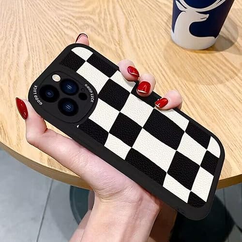 Miniatura 9 de Casechics Funda compatible con iPhone, diseño estético retro clásico a cuadros, tablero de ajedrez a cuadros, protección de lente de cámara, suave a