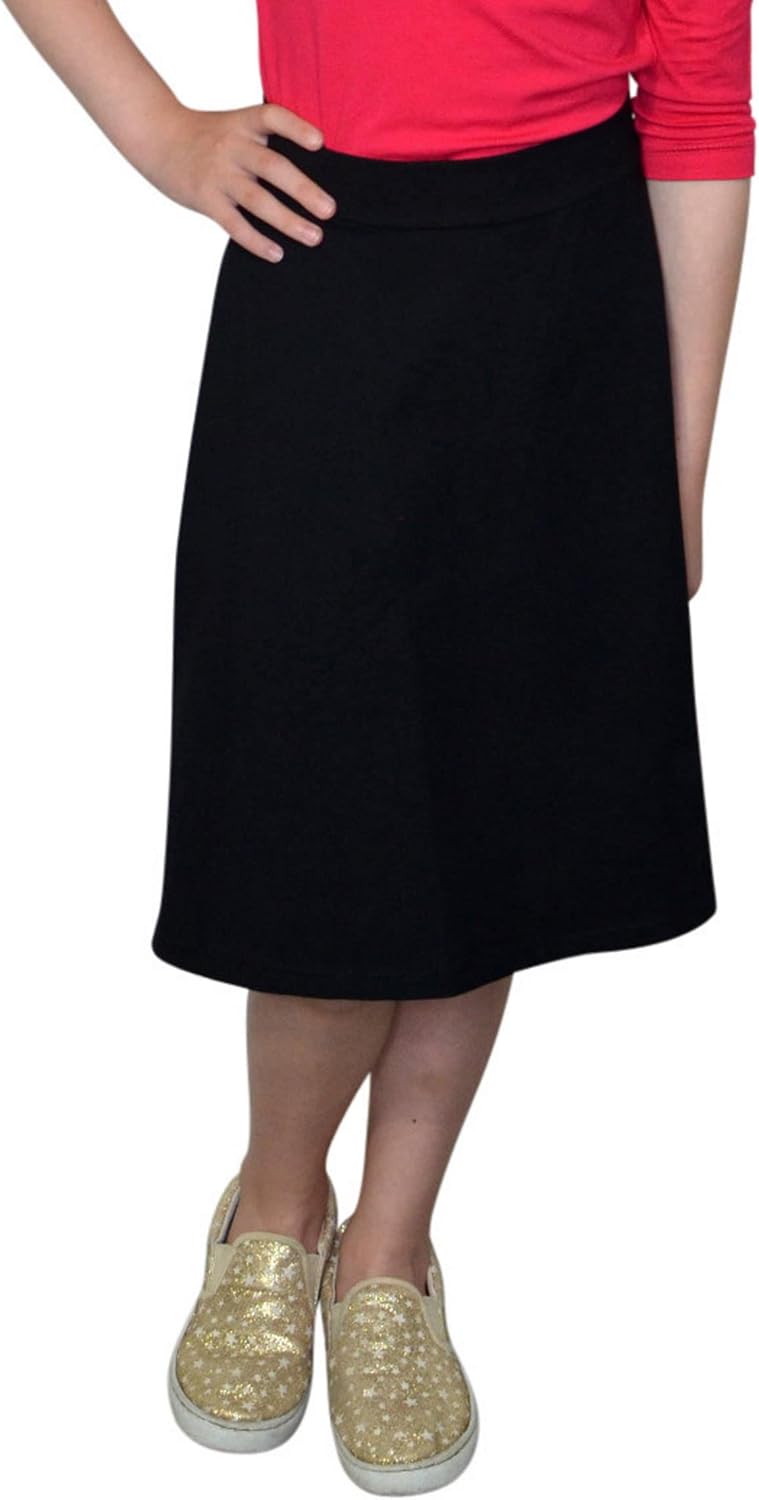 Kosher Casual Kids Big Girls' Modest A-Line Knee Length Lightweight Cotton Spandex Skirt