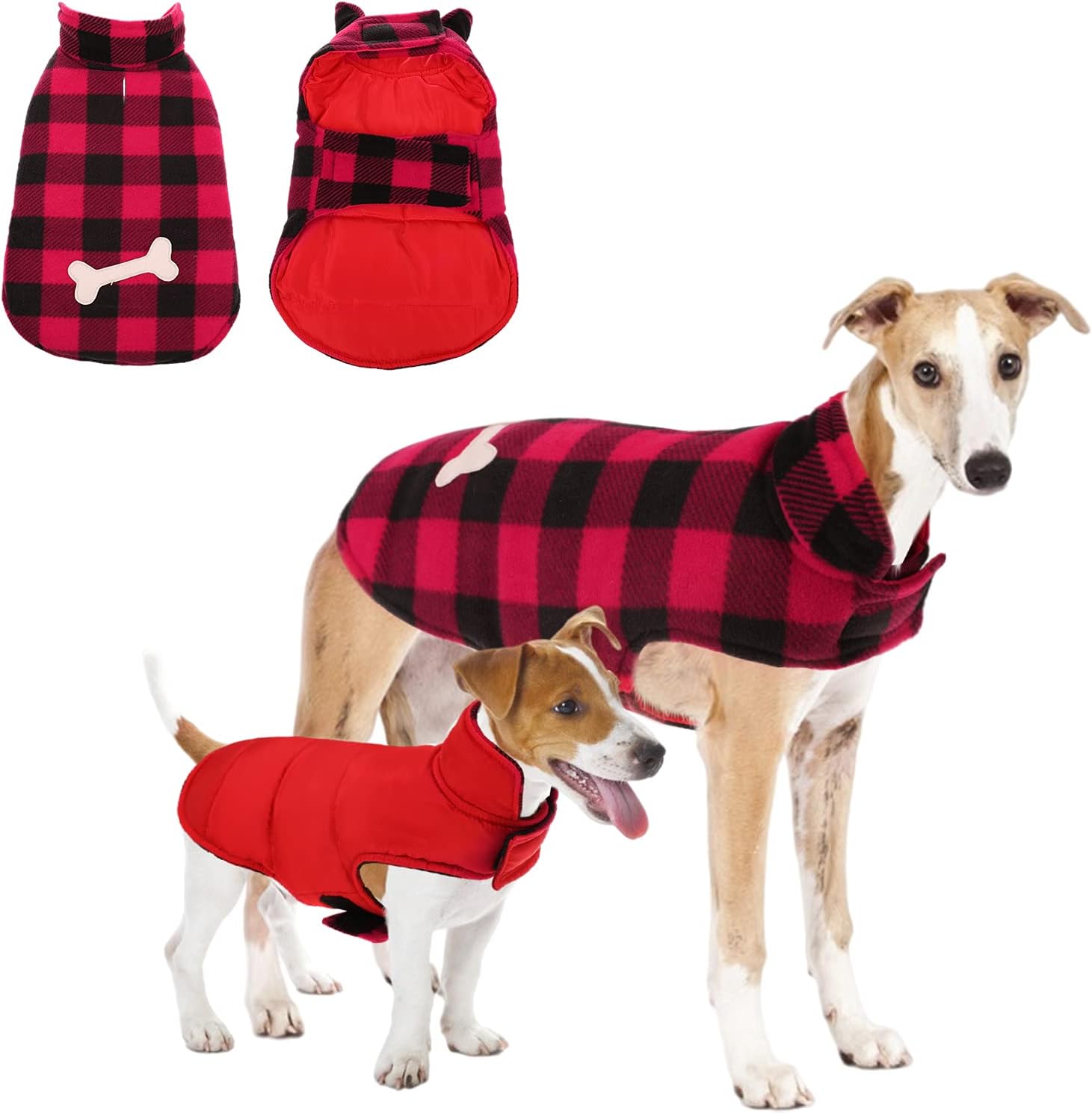 Dasior Dog Winter Coat, Classic Plaid Reversible Jacket for Pet Cold Weather Clothing (Red, Large) : Pet Supplies
