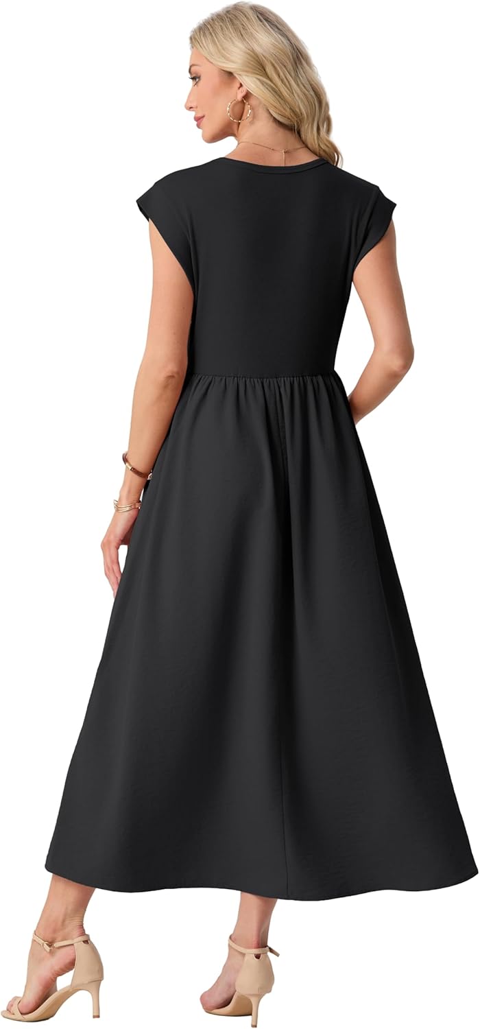 GRECERELLE Women's 2026 Spring & Summer Cap Sleeve Vacation Casual A Line Maxi Dresses with Pockets - Image 5