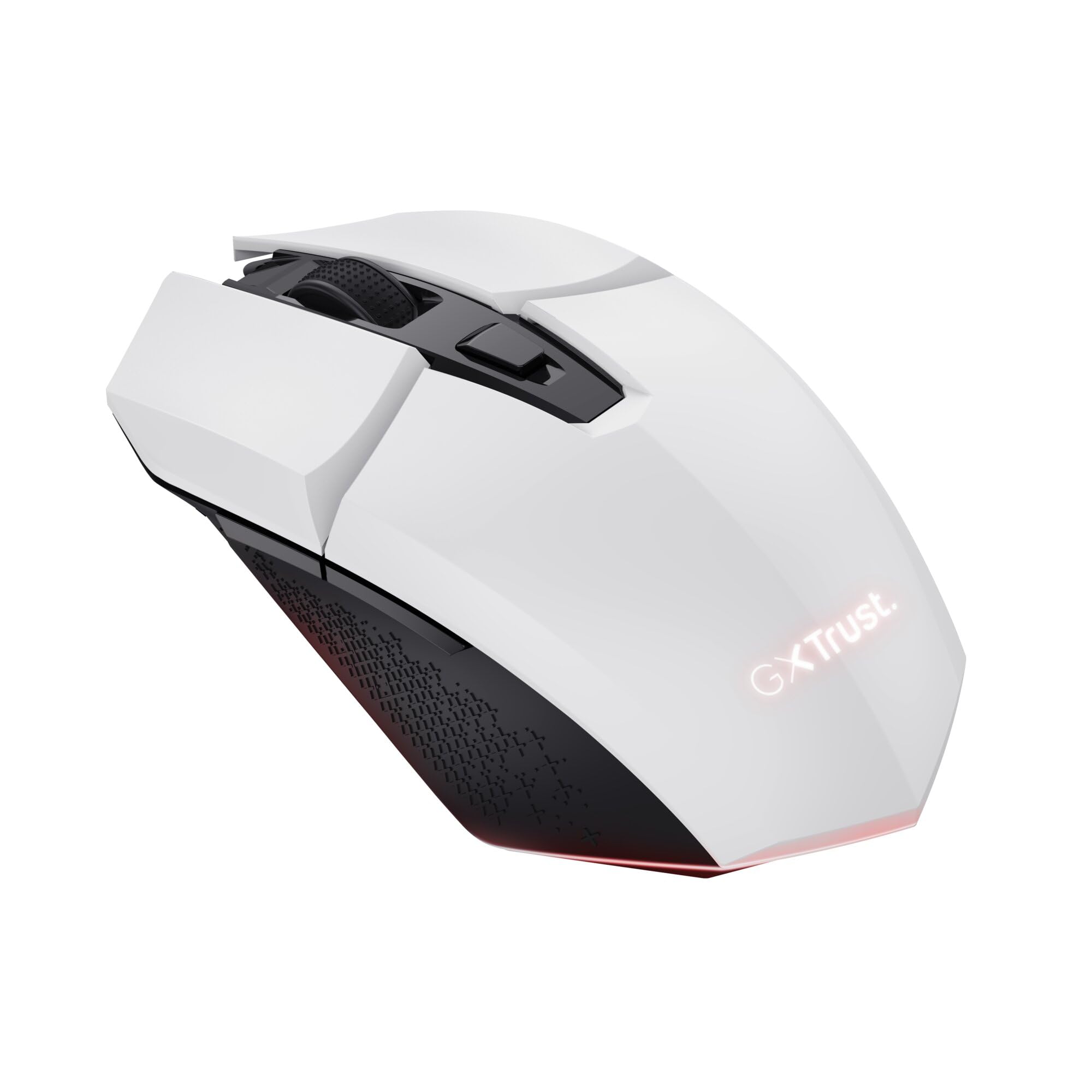 GXTrust Vylax bezprzewodowa mysz gamingowa, akumulator 80 godzin, biała | 800-4800 DPI, podświetlenie LED, 6 przycisków, odbiornik USB, myszka do gier PC komputer laptop Windows