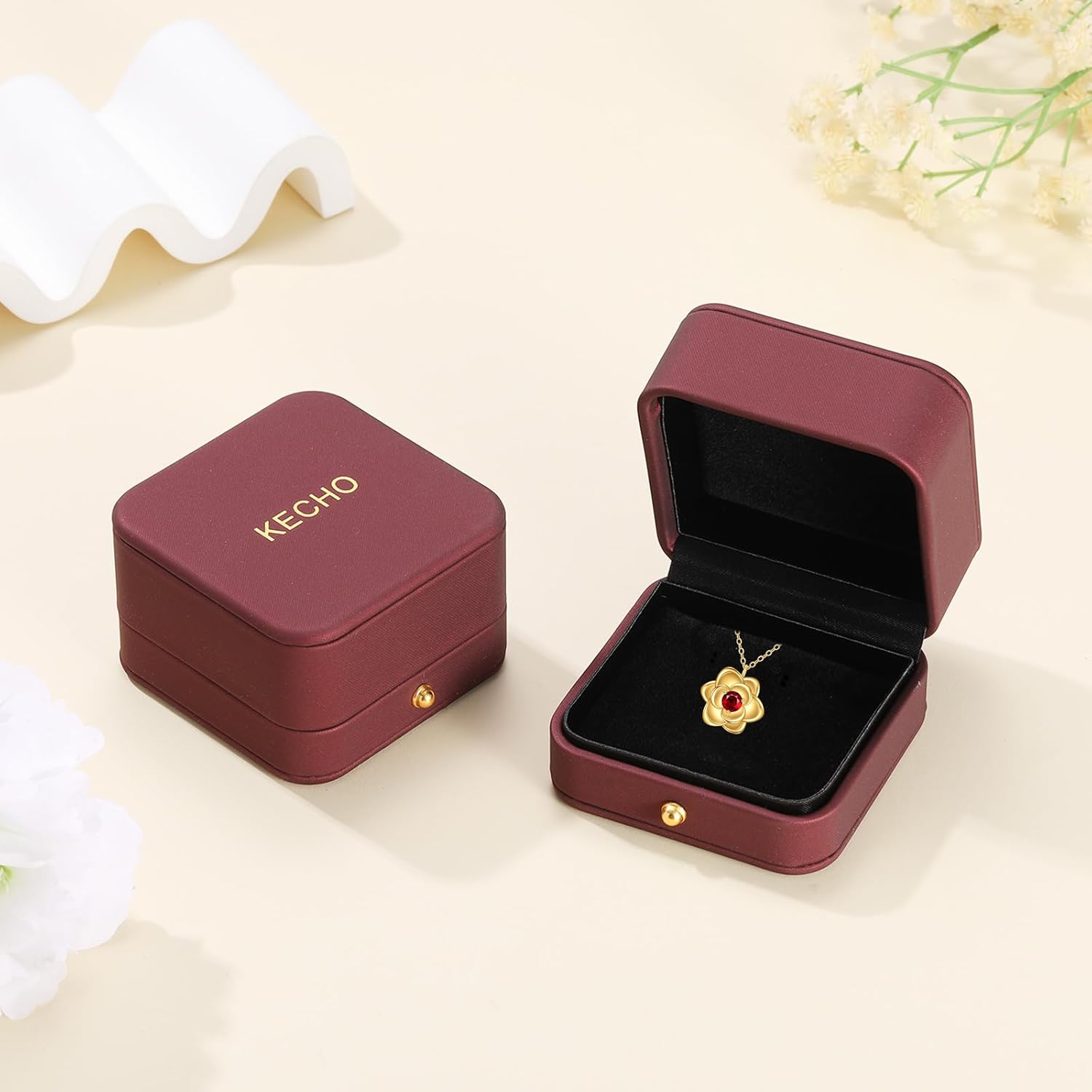 KECHO Valentine's Day Gifts for Women 14K Solid Gold Rose Flower Necklace 14K Real Yellow Gold Red Jewelry Birthday Gift - Image 6