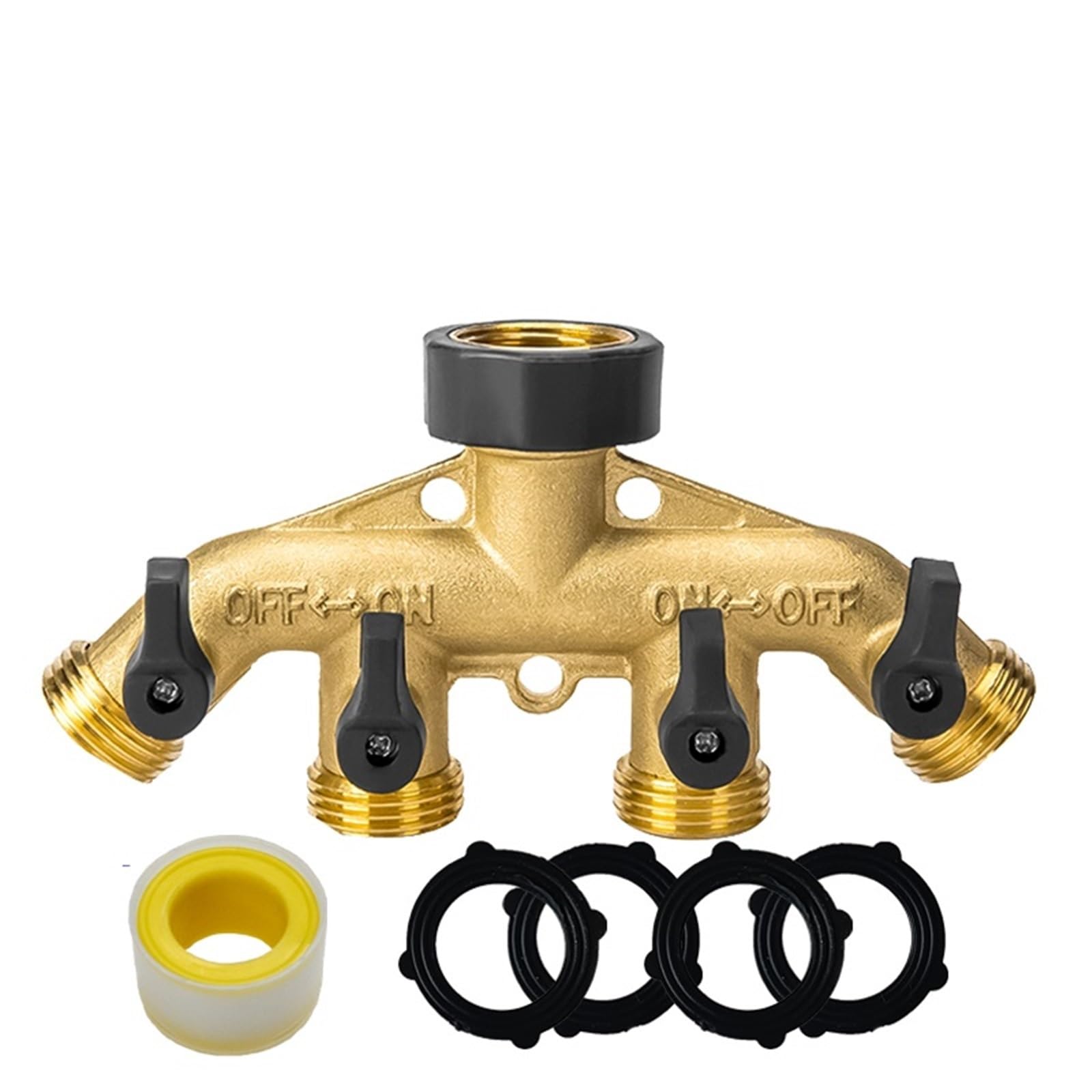 Divisor de Manguera de jardín de latón Resistente de 4 vías, Conector de Grifo, Adaptador de espita, Protector de torceduras (4WAYsUSA)