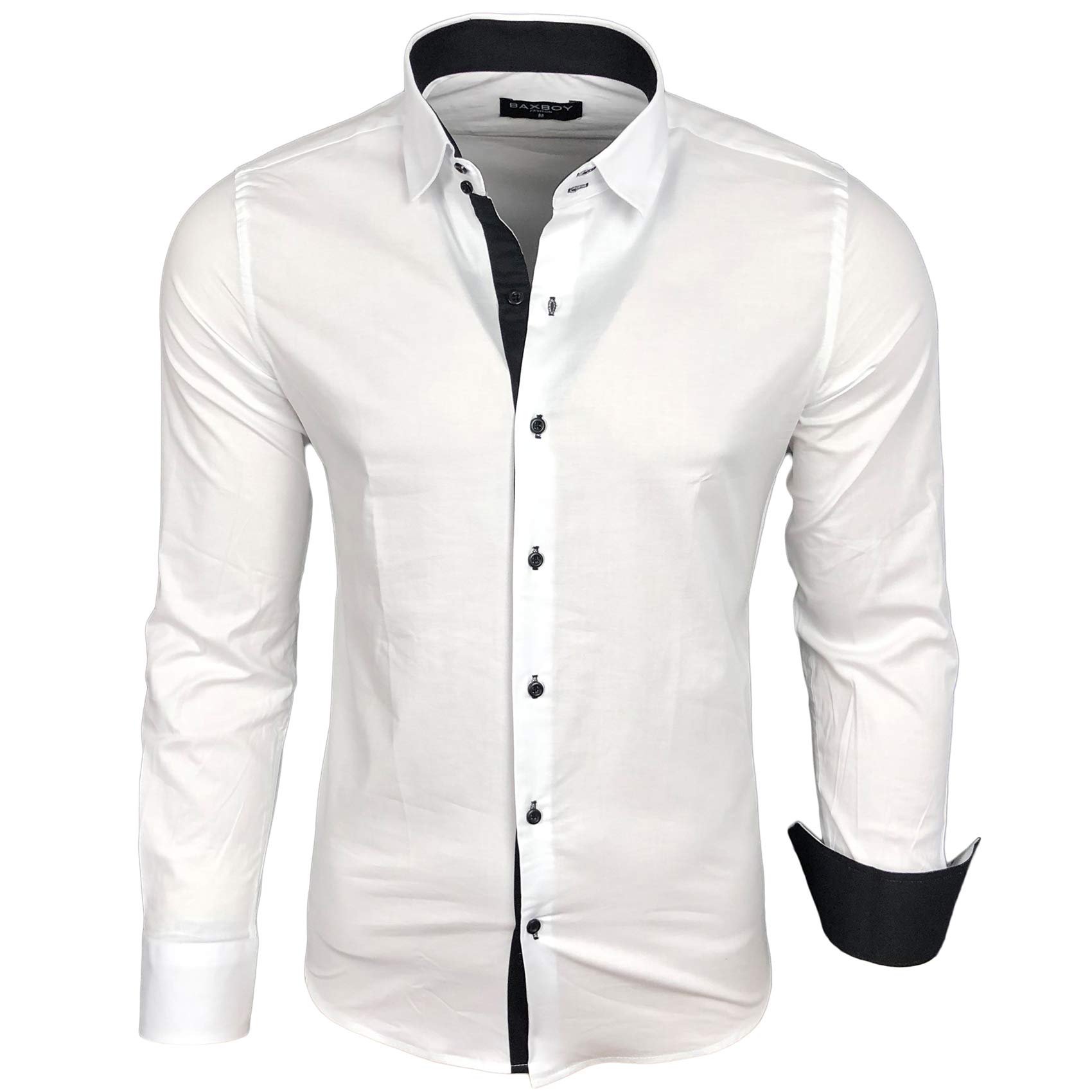 Subliminal Mode – Camisa para hombre de corte ajustado cuello y manga bicolor con un planchado fácil de manga larga informal S500