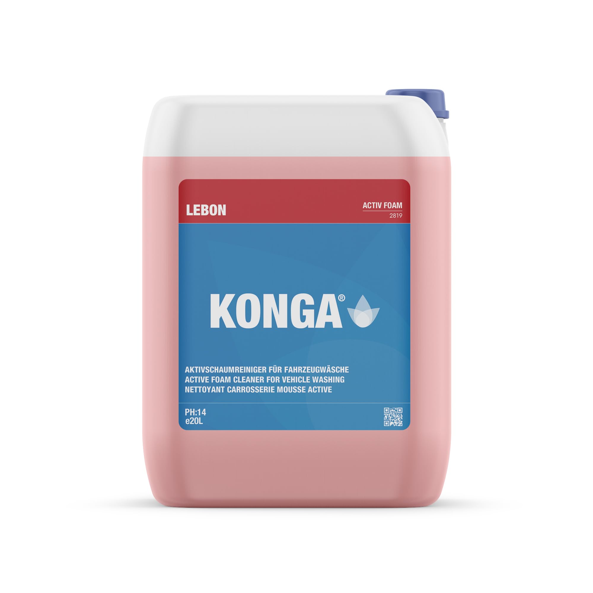 Konga Activ Autoshampoo 20L Pink Snow Foam – pinker Schaum mit starkem Abperleffekt & Wachs | Hochkonzentrierter Aktivschaumreiniger für Hochdruckreiniger und Schaumpistole | Powerschaum fürs Auto