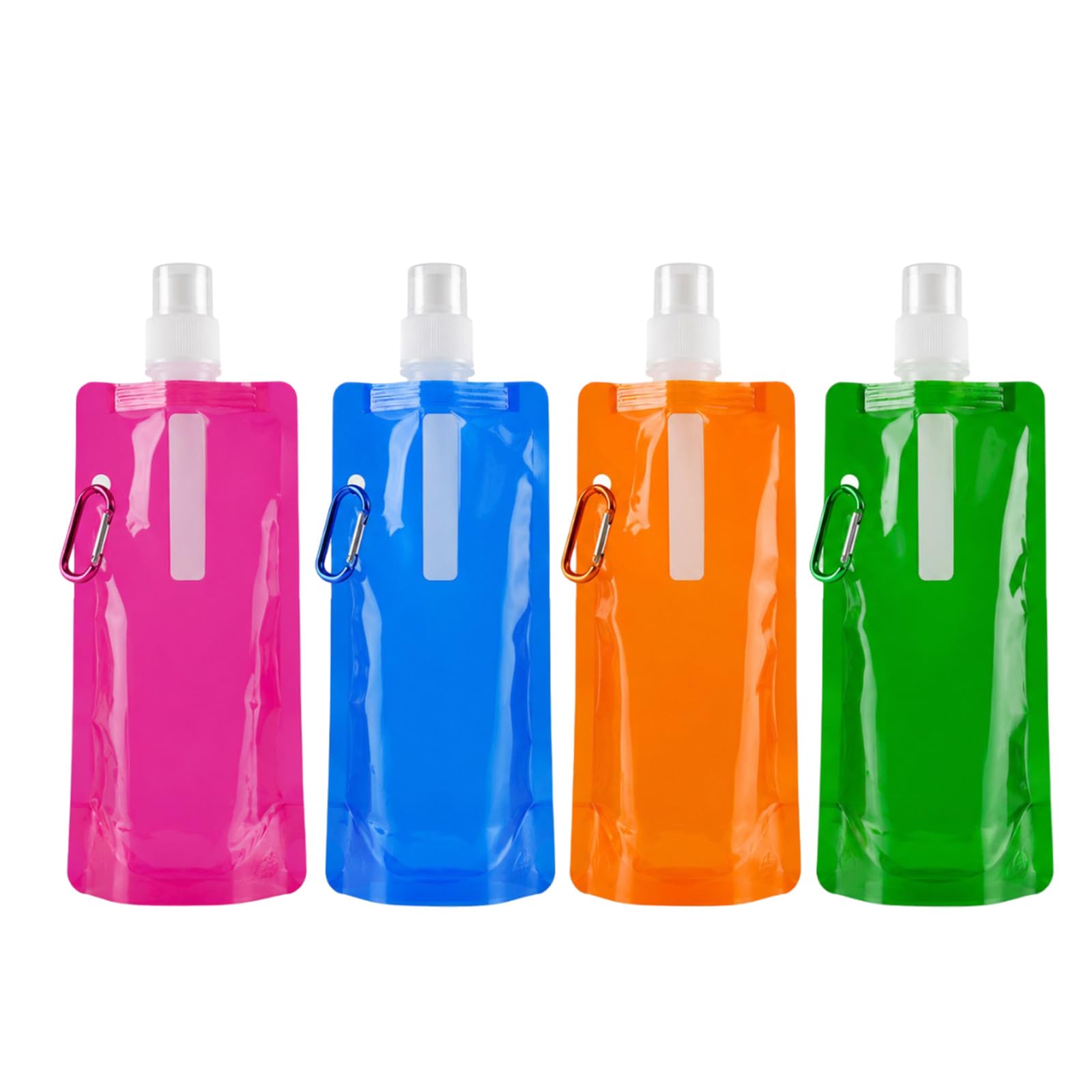 Tinminx 4 Pcs Collapsible Water Bottles, 480 ml Foldable Reusable Plastic Drinking Bottles with Metal Clip, Roll-Up Travel Water Pouches for Hiking, Camping, Cycling and Outdoor Sports