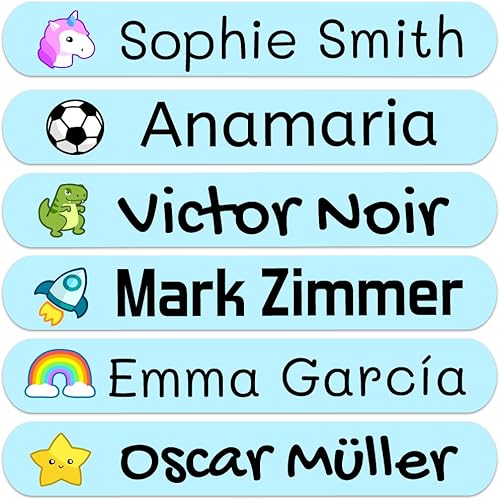 Miniatura 47 de 50 calcomanías con nombre personalizadas para niños. Etiquetas adhesivas para escuela, jardín de infantes, libros, juguetes y Tupperware. Etiquetas