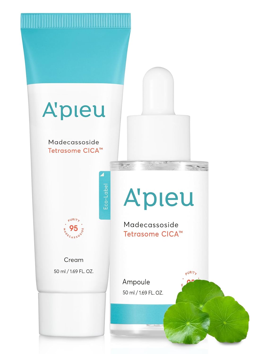 A'PIEU Madecassoside Tetrasome Cica Face Serum Ampoule 1.69 Fl oz & Cream 1.69 fl oz - Enhanced Skin Protection, Tetrasome Technology, Smooth Application Centella Asiatica, Asiaticoside, Asiatic Acid