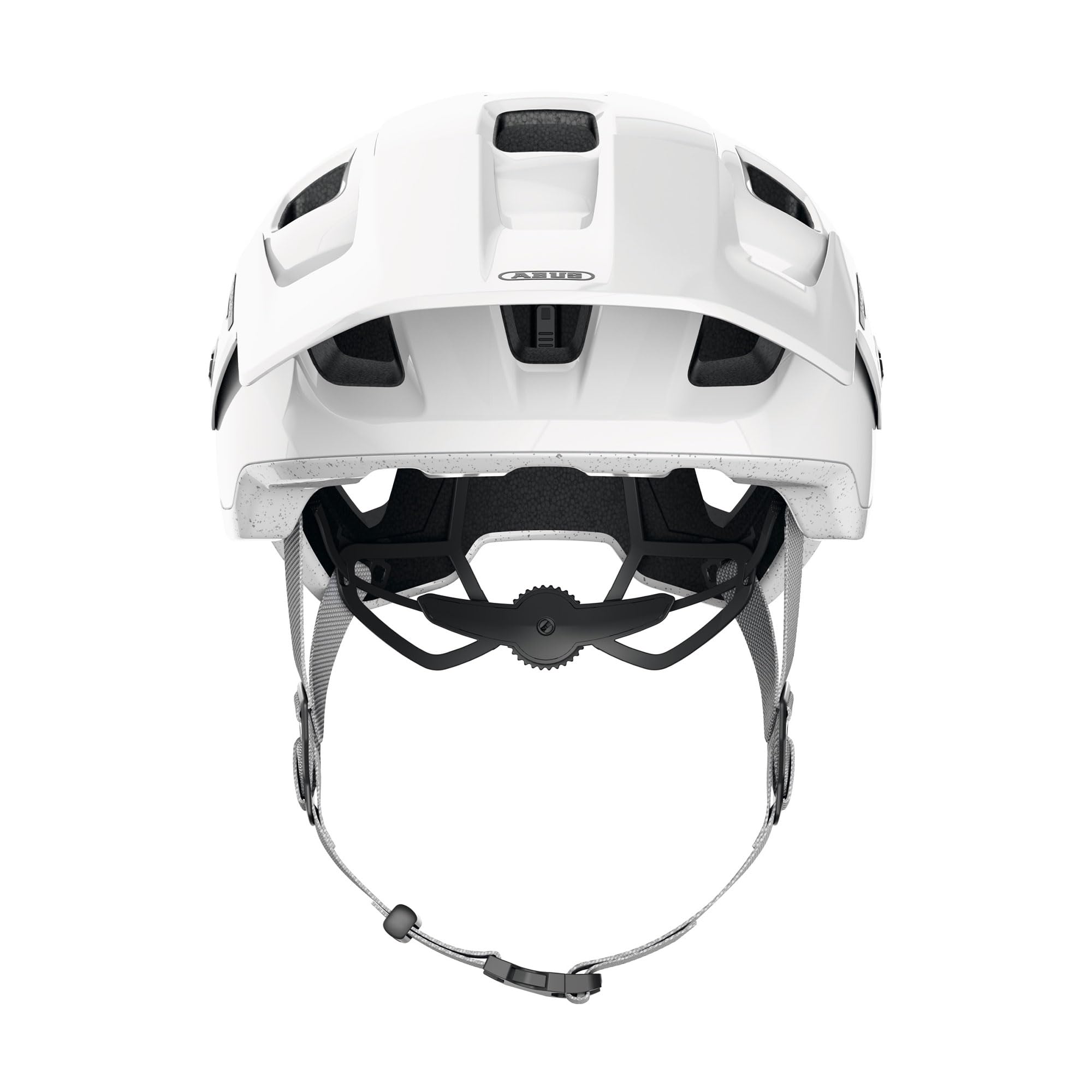ABUS MTB-Helm MoDrop, Weiß, M | In-Mold-Verfahren, Verstellsystem, Goggle-Halterung, Zopf-Öffnung