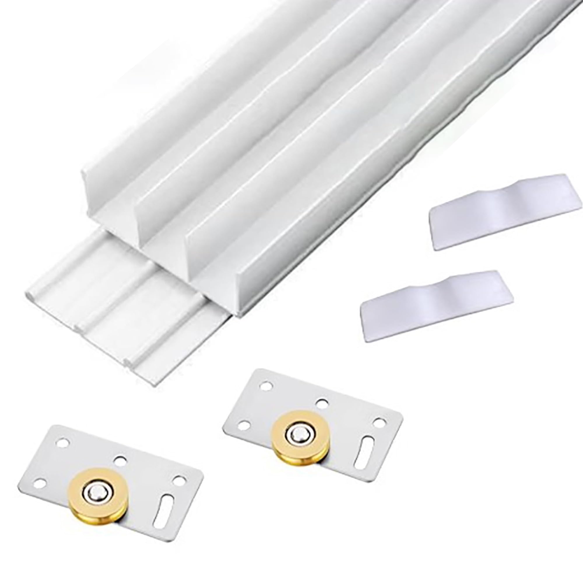 Kit de herrajes para puerta corrediza de 3 rieles de aluminio para armario, mecanismo deslizante silencioso, accesorio de armario (color 2 de 4 pies)