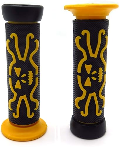 Miniatura 2 de HTTMT XH4089- (Izquierda 78" Derecha1") Universal Amarillo Puños de motocicleta de calavera compatibles con lado izquierdo 0.866 in (78"), lado