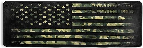 Burbuja Alfombra de pasillo vintage de camuflaje con bandera estadounidense de 24 x 72 pulgadas, lavable antideslizante con respaldo de goma, tapete