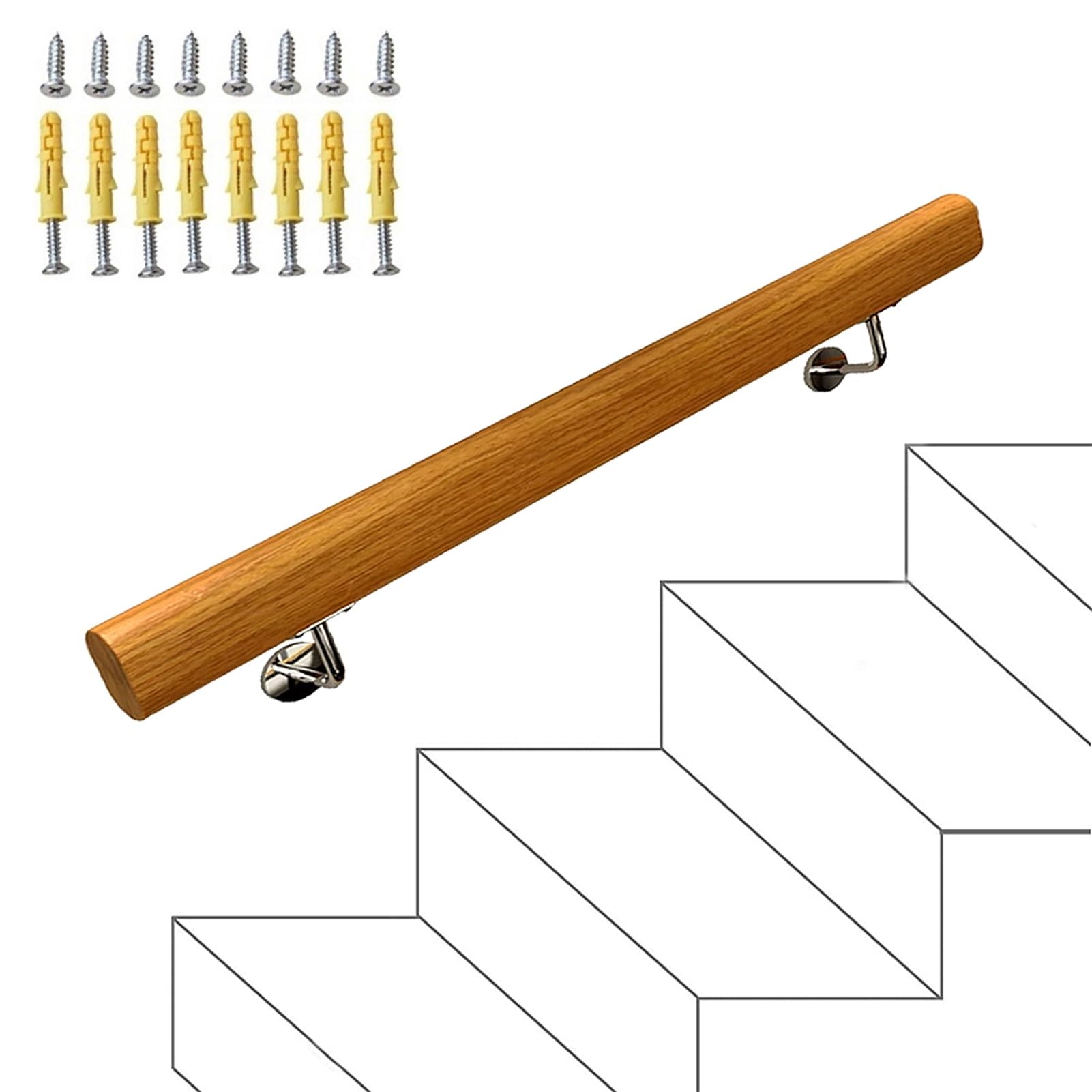 Drewniane il do schodów wewnętrznych montowane na ścianie przemysłowe balustrady schodowe antypoślizgowe okrągłe rury poręcze ręczne 0,3 m Loft Grab Bar
