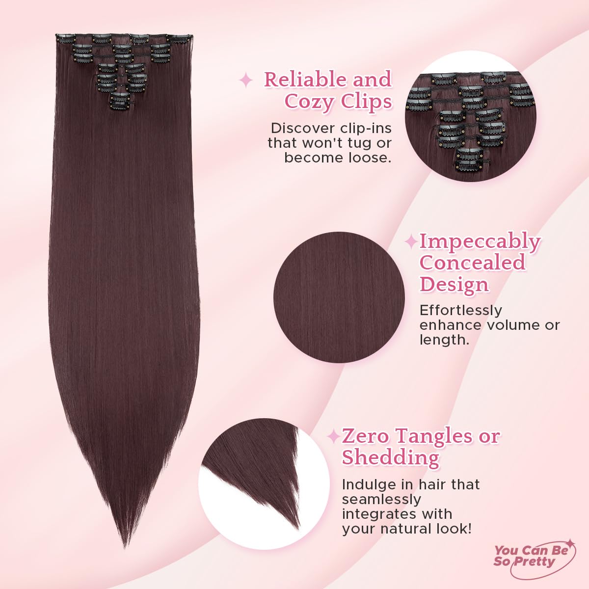 SEGO Pro Clip in Hair Extensions 8 Pcs 18 Clips Full Head Synthetic Fiber Hair Pieces for Women Straight 26 Inch (Wine Red) - Image 4
