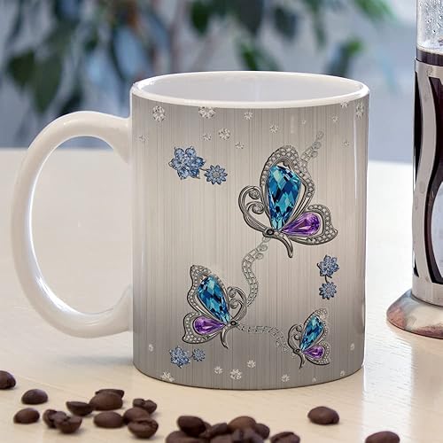 Miniatura 2 de 64HYDRO Taza de café de cerámica impresa 11oz de la joyería de la mariposa - taza de cerámica a todo color