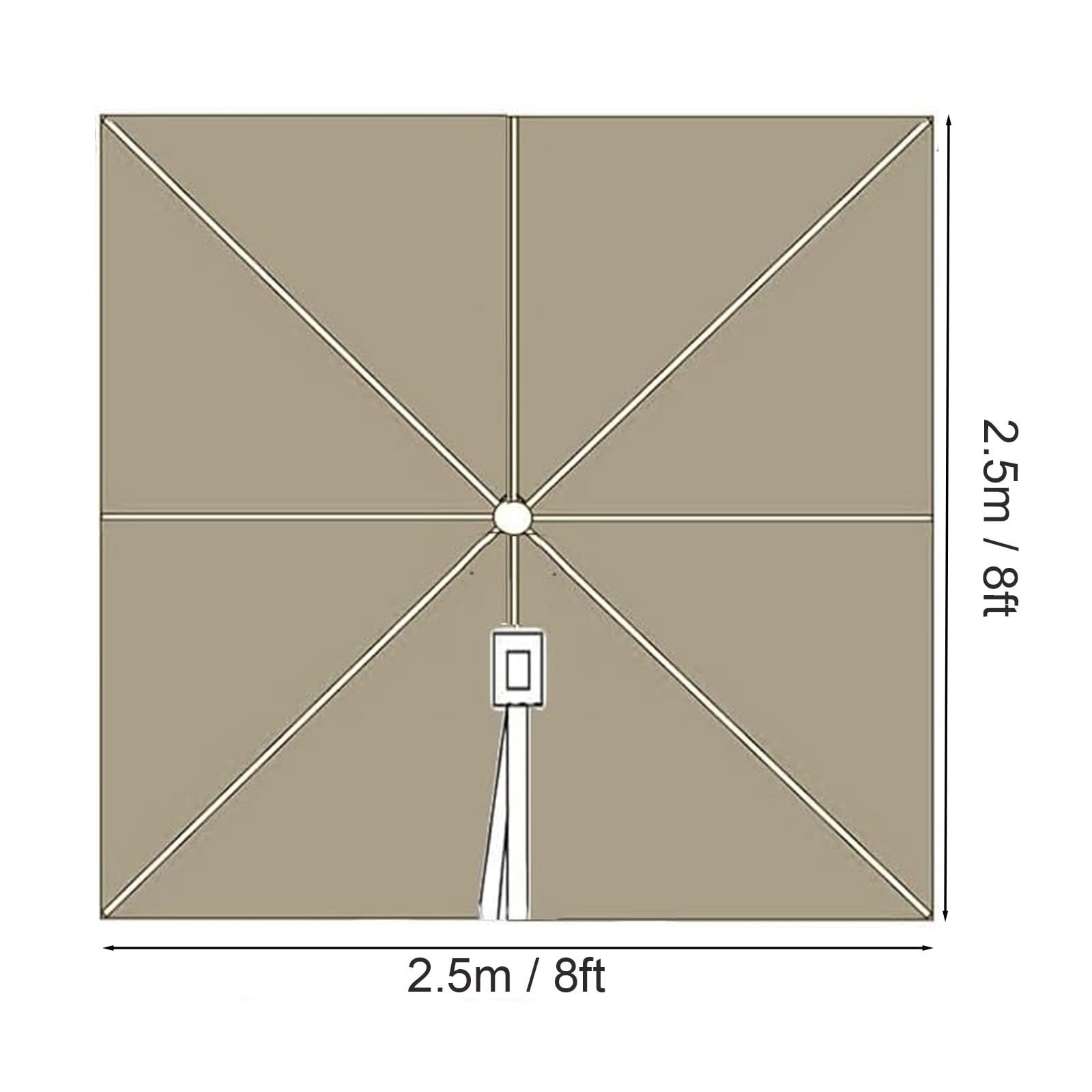 Toile de Parasol Déporté Carrée de Remplacement, 8 Baleines, avec Bouton Poussoir, Protection UV – pour Jardin, Terrasse, Marché(Red,2.5mx2.5m/8.2ftx2.5ft)