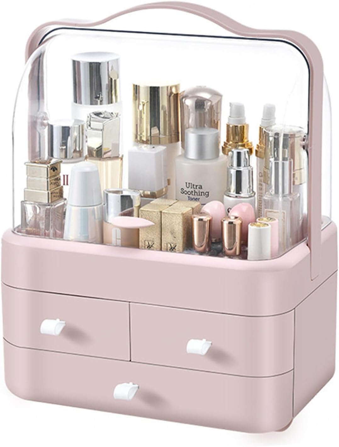 VIDECOR Makeup Organiser Storage Drawers Acrylic Cosmetic Organisers Beauty Caddy Box for Dresser & Bathroom Dust-Proof Waterproof,Pink