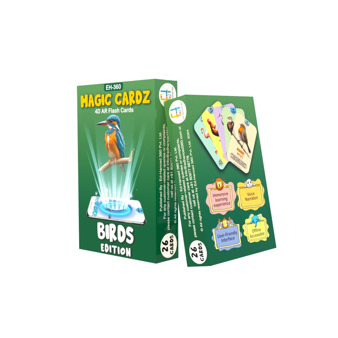 4D Birds Augmented Reality Flash Cards, 26 Double-Sided Laminated Cards, Colour Images (Multicolour, Pack of 1)