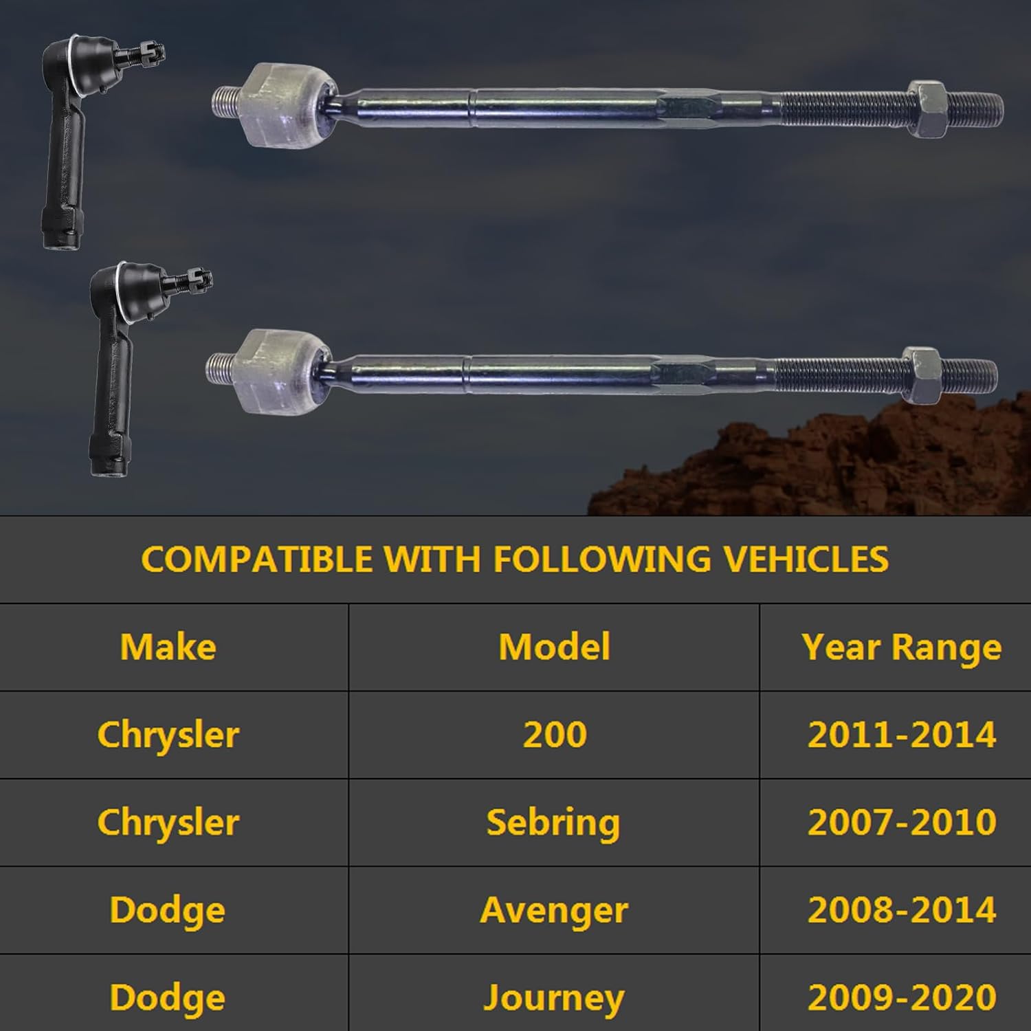 Front Outer Inner Tie Rod End Kit ES800408 EV800611 for Dodge Journey 2009-2020, Avenger 2008-2014, Steering Tie Rod Ends for Chrysler 200 2011-2014, Sebring 2007-2010, Tie Rod End Outer Inner
