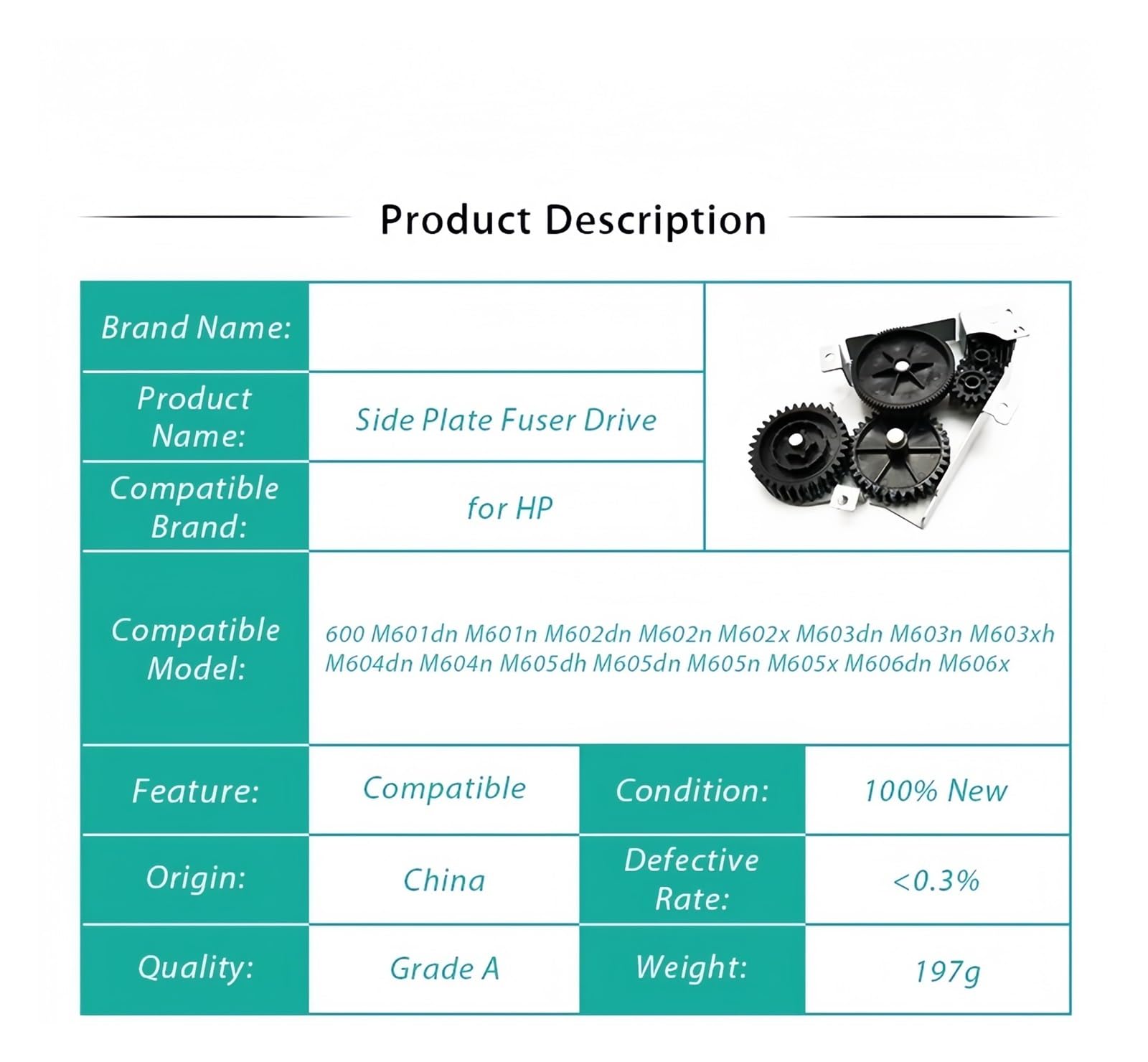 5X RM2-6321-000 RM1-8418-000 Conjunto de Engranaje de Placa oscilante de accionamiento del fusor, Compatible con HP LaserJet Enterprise 600 M601 M602 M603 M604 M605 M606