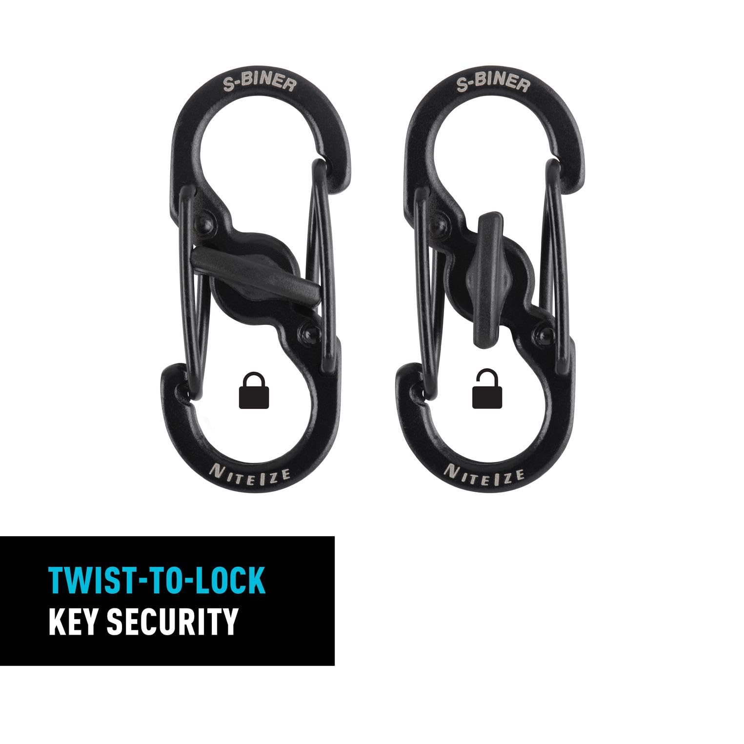 Nite Ize S-Biner Micro Lock Mini karabińczyk ze stali nierdzewnej, czarny, 2 sztuki