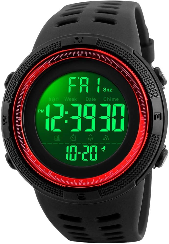 FANMIS Mens Digital LED Sports Watch Military Multifunction 12H/24H Time Dual Time Alarm Countdown Back Light with Simple Design 164FT 50M Water Resistant Calendar Month Date Day Watch