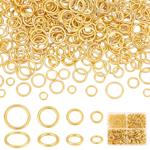 PH PandaHall 360pcs 4 Sizes Closed Jumps Rings, 6/8/10/12mm Brass Soldered Jump Rings 16~18 Gauge Golden Round Rings Chainmail Rings Jewelry Connector for DIY Earrings Bracelets Necklaces Keychain