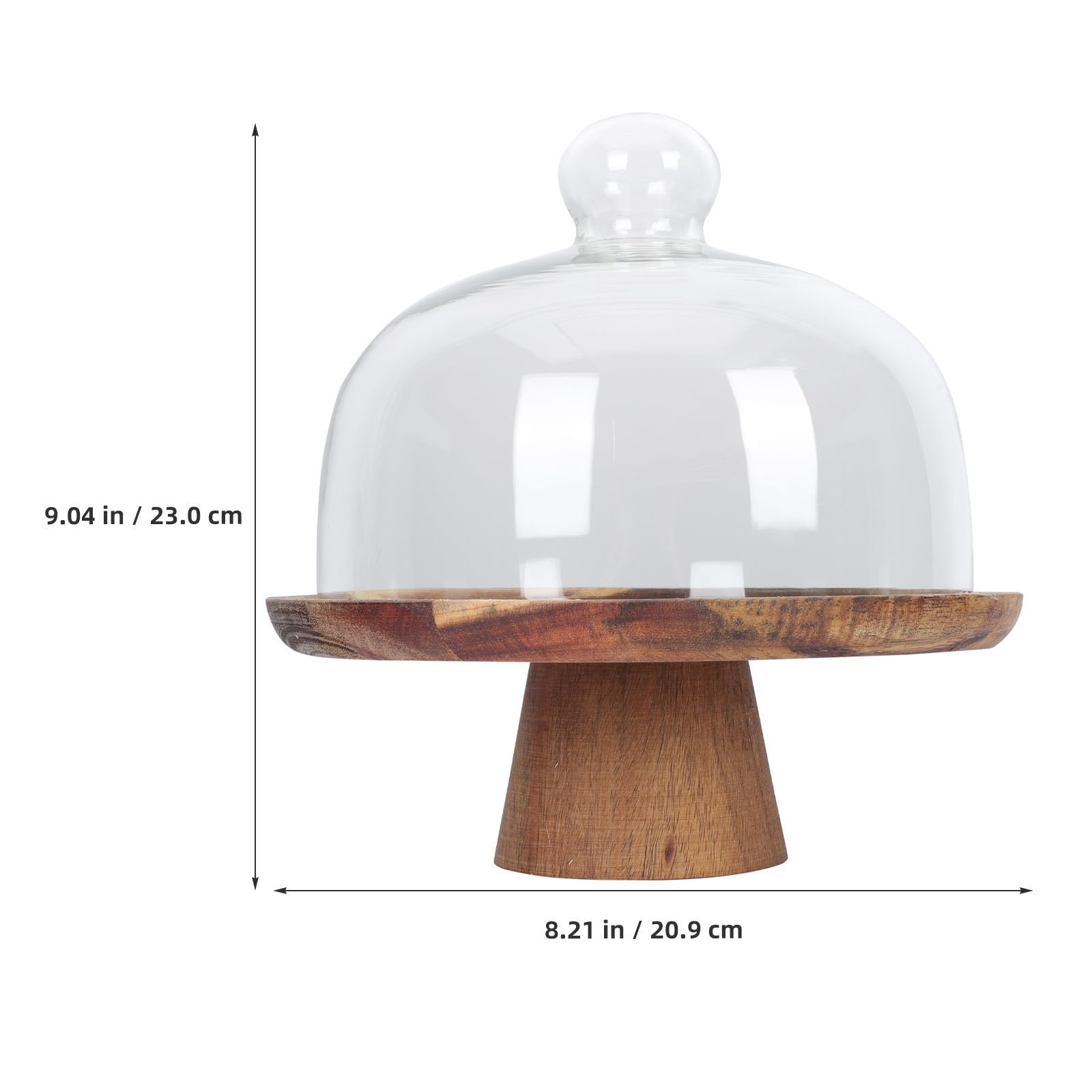 VICASKY Bandeja para Tartas Pequeña de Madera de Acacia con Soporte Alto y Tapa de Cristal, Bandeja para Servir Postres y Frutas, Expositor Adecuado para Fiestas y Eventos