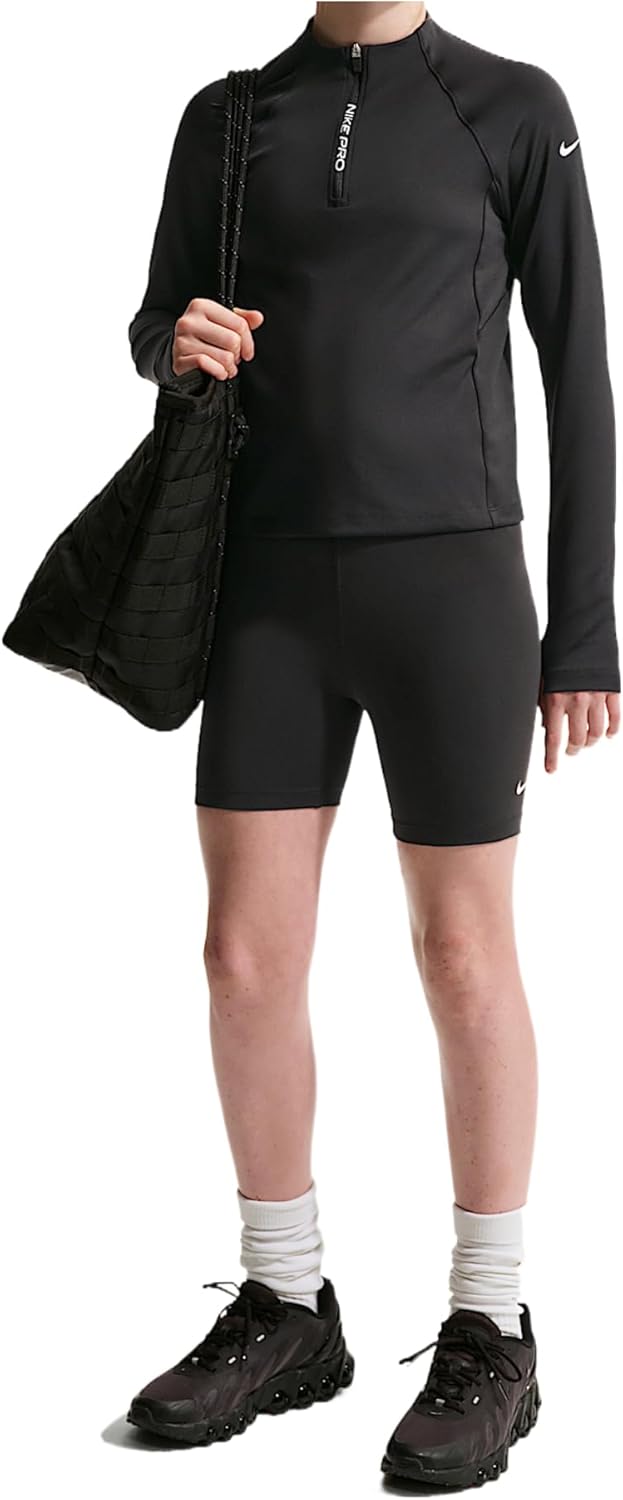 Nike Pro Big Kids' (Girls') Dri-FIT Half-Zip Long Sleeve (Black/Black/White)