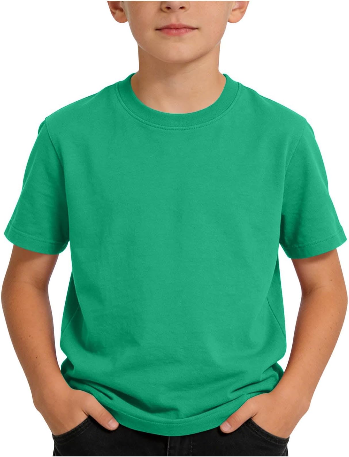 Kids Crew Neck Short Sleeve T Shirts UK, Boys Cotton Plain T-Shirt Classic Fit Casual Tops Soft Basic Tee Shirts Solid Color Summer Tshirt for School PE, 3 to 15 Years