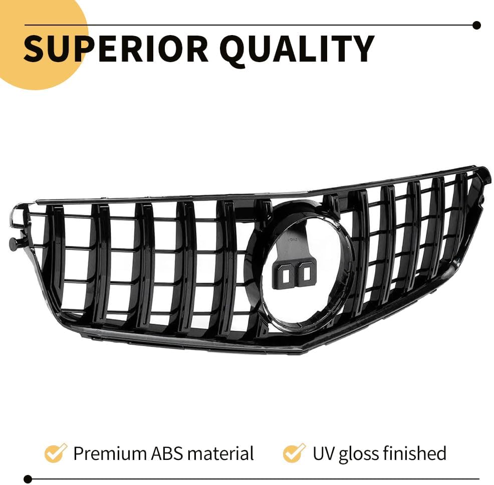 MAXDOM Replacement Front Upper Grill Fit for Mercedes Benz (2008-2014) C-class W204 C250 C300 C350 – Gloss Black GTR GT Style ABS Grille