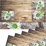 Lieferumfang: 6 Tischsets, je 43,5x28,5 cm - Motiv: Margeriten Blüten & Holz Holzoptik