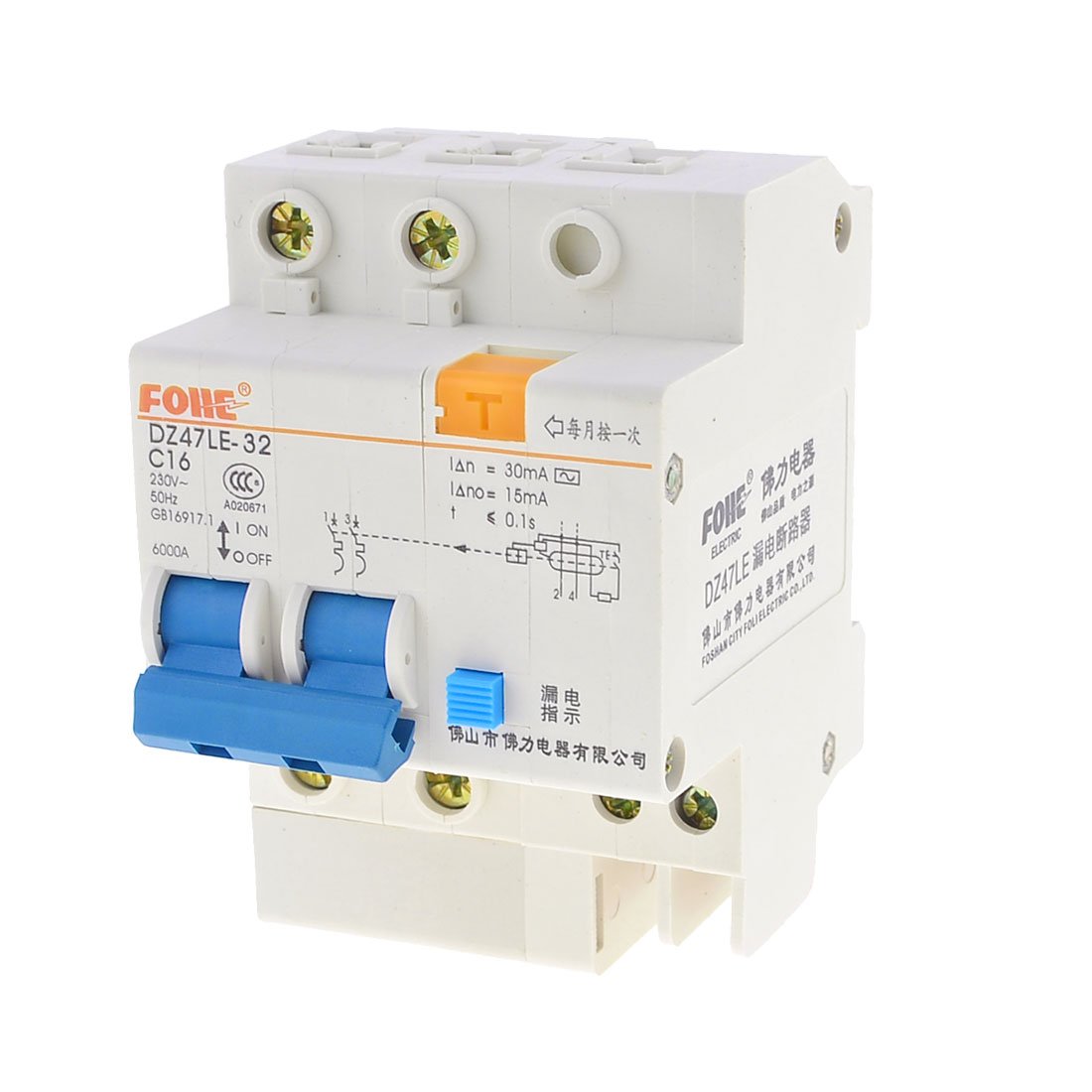 IEUMJNAT 6000A Overload Protection 2Pole Circuit Breaker DZ47LE-32 16Amp