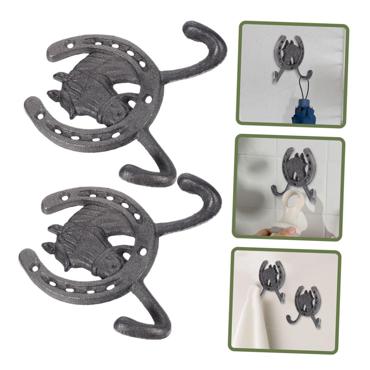 4 Pezzi Ganci da Parete Nero, in Ferro, Stile Vintage, Doppio Gancio a Forma di Ferro di Cavallo, per Bagno e Camera da Letto